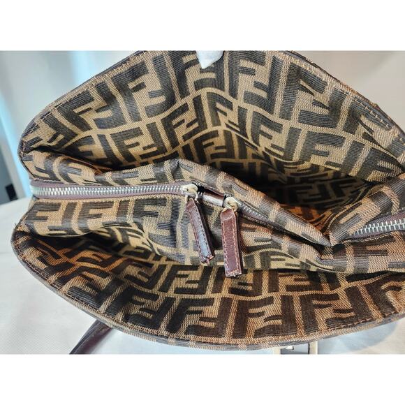 Fendi Zucca Canvas Dome Satchel Handbag Brown Leather Trim FF Silver Hardware - Picture 11 of 16